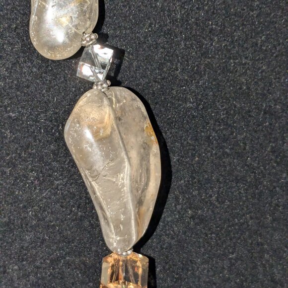 Rutilated Quartz Glass Beaded Ornate Sterling Silver Clasp Statement Necklace - Picture 5 of 7